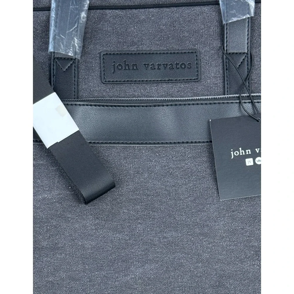 John Varvatos Mens Gray Canvas Laptop Briefcase Bag NWT Business Travel